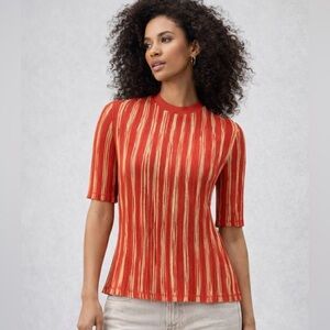 Adolfo Dominguez Red and Gold Striped Wide Leg Jumpsuit